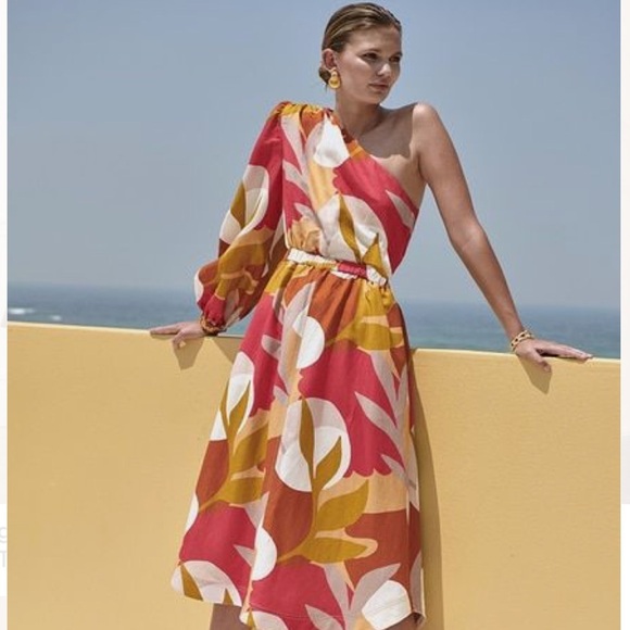 Rebecca Vallance Sangria One Sleeve Midi SunDress NWT - Picture 1 of 9